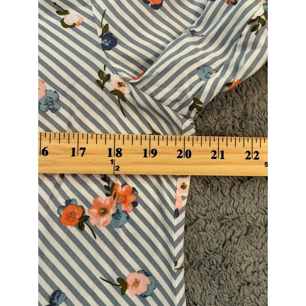 J. Jill Button Up Blue Striped Shirt Floral Print Womens Medium Long Sleeve - Picture 3 of 5